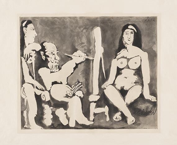 Pablo Picasso - Le peintre et modèle avec une spectatrice au bandeau