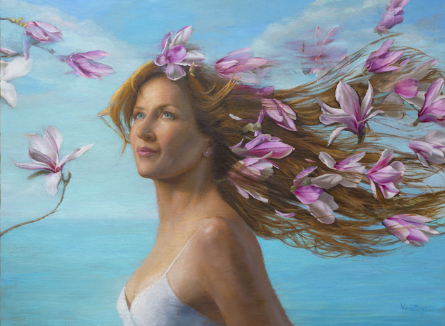 Michael Van Zeyl, ‘Partly Cloudy With A Chance For Magnolias (Portrait model: René Romero Schuler)’, 2020, Painting, Oil on linen wrapped panel, 33 Contemporary