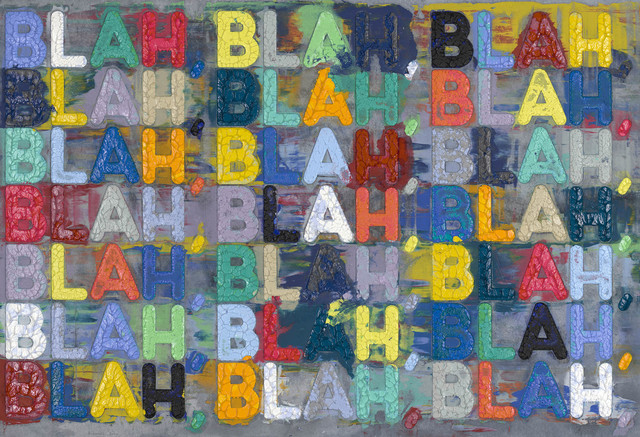 Mel Bochner, ‘Blah, Blah, Blah’, 2020, Drawing, Collage or other Work on Paper, Monoprint in oil with collage, engraving and embossment on handmade paper, David Benrimon Fine Art