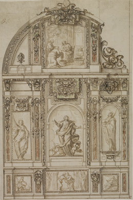 Sebastián de Herrera Barnuevo, ‘Design for a Chapel Altar Wall’, ca. 1650-60, Drawing, Collage or other Work on Paper, Drawing, British Museum