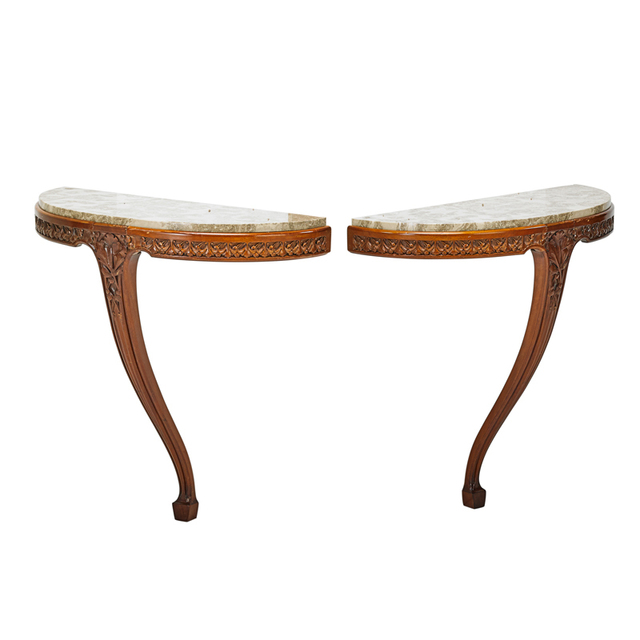 Louis Majorelle, ‘Pair Of Console Tables, France’, ca. 1900, Design/Decorative Art, Carved Mahogany, Marble, Rago/Wright