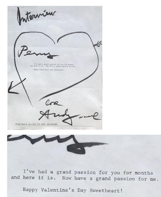 Andy Warhol, ‘"To Perry Ellis- Happy Valentine's Day Sweetheart!", 1980's, SIGNED Letter/Envelope with Heart Drawing, UNIQUE & RARE’, 1980's, VINCE fine arts/ephemera