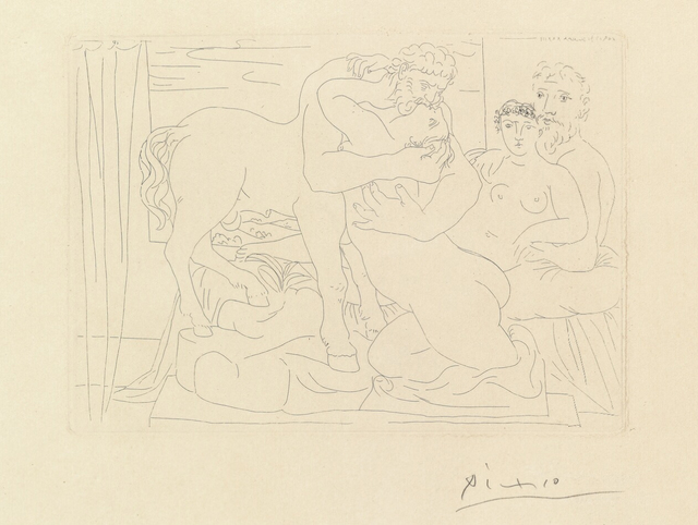 Pablo Picasso, ‘Le Repos du Sculpteur devant un Centaure et une Femme, from La Suite Vollard (B. 167; Ba. 320)’, 1933, Print, Etching on Montval paper with Vollard watermark, Invertirenarte.es