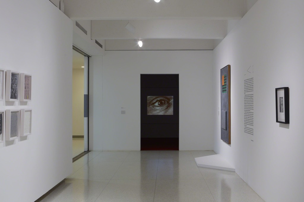 View of the exhibition Less Than One, 2016; (left to right): James Richards, Radio at Night, 2015; Jasper Johns, Flags, 1965
Photo: Gene Pittman, ©Walker Art Center View of the exhibition Less Than One, 2016; (left to right): James Richards, Radio at Night, 2015; Jasper Johns, Flags, 1965
Photo: Gene Pittman, ©Walker Art Center