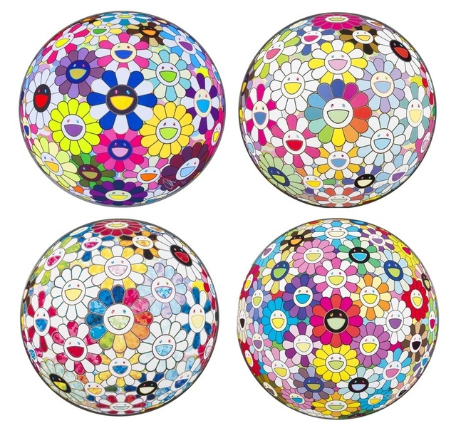 Takashi Murakami, ‘Flowerball (4): Scenery with a Rainbow in the Midst; Flowerball Multicolor; Flowerball: Want to Hold You; Awakening’, 2014; 2014; 2015; 2014, Julien's Auctions