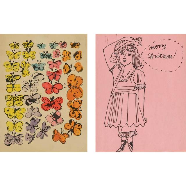 Andy Warhol, ‘Happy Butterfly Day; Merry Christmas’, circa 1955, Print, Two offset lithographs (the first hand-colored) on cream and wove papers, respectively, Doyle