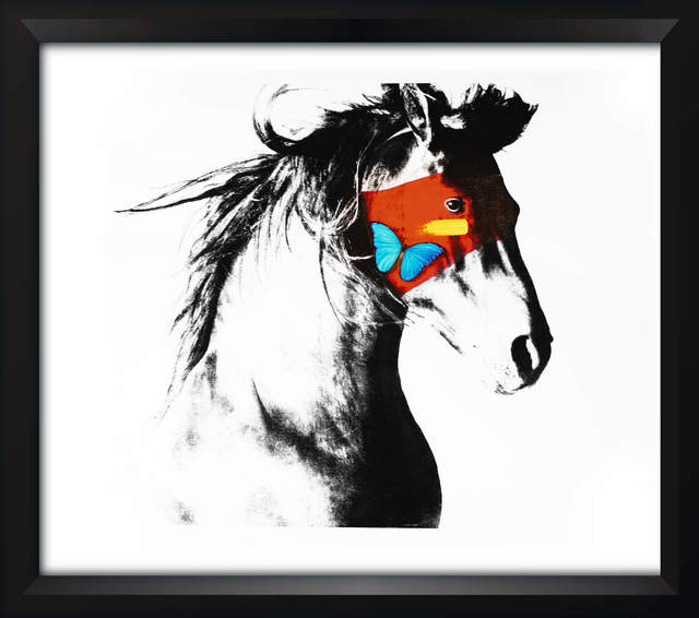 SN, ‘Horse’, 2017, Drawing, Collage or other Work on Paper, Charcoal and Pencil Drawing on Paper with Mounted Butterflies., Eden Fine Art