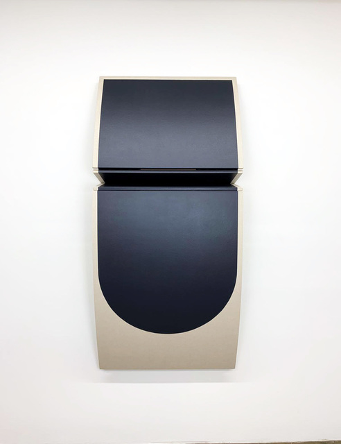 Robert William Moreland, ‘Untitled Dark Curved Drop’, 2019, Sculpture, Drop cloth on wooden panel with acrylic paint, tacks & leather hinges, g.gallery