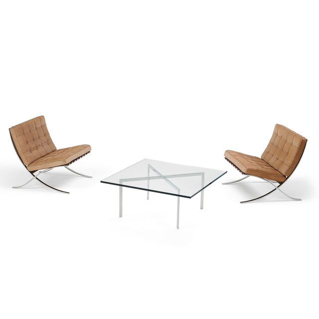 Ludwig Mies Van Der Rohe Knoll Pair Of Barcelona Chairs And Coffee Table 2000s Artsy