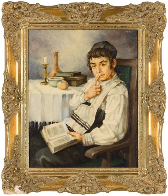 Unknown, ‘Cheder Boy (Contemplative Jewish Boy) Hungarian Judaica Painting’, 20th Century, Lions Gallery
