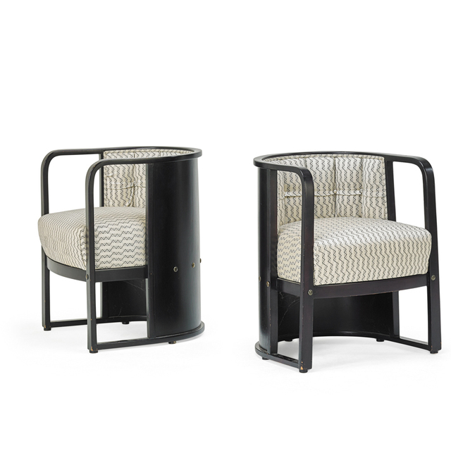 Josef Hoffmann, ‘Pair Of Armchairs, Austria’, ca. 1905, Design/Decorative Art, Stained Beech, Upholstery, Brass, Rago/Wright