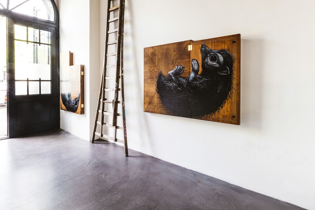 Installation view of ROA at The Garage. Installation view of ROA at The Garage.