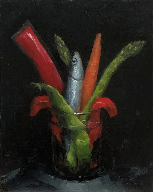 Tom Giesler, ‘Floral 2: frozen fish otter pop vegetable’, 2020, Painting, Oil on panel, McVarish Gallery