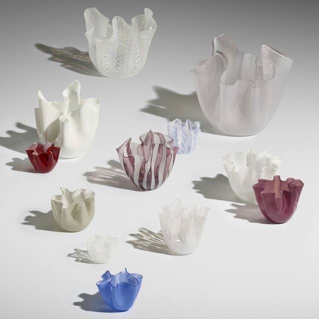Fulvio Bianconi, ‘Fazzoletto vases, collection of twelve’, 1948, Design/Decorative Art, Incamiciato glass, glass with alternating glass rods, Rago/Wright