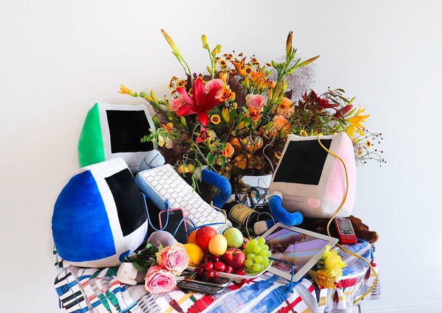 Faith Holland, ‘Detumescense’, 2020, Installation, 'Soft Computing' Plushies, Custom Fabric, Fur, Flowers, Fruit, Wine, iPad, Wires, Old Phones., TRANSFER
