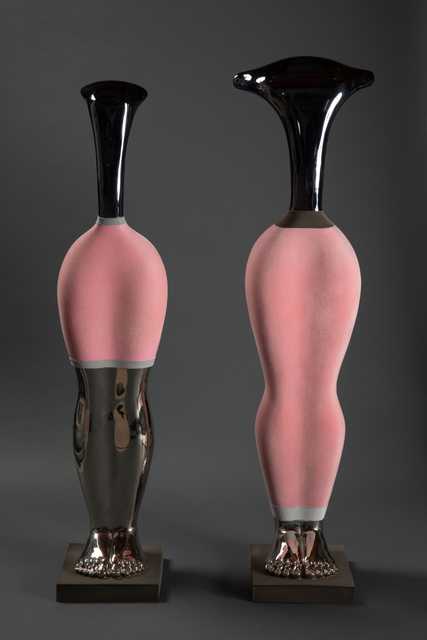 Laszlo Taubert, ‘Delilah & Mosiah’, 2019, Sculpture, Nickel plated bronze, pink velvet, colored varnish, Avran Fine Art