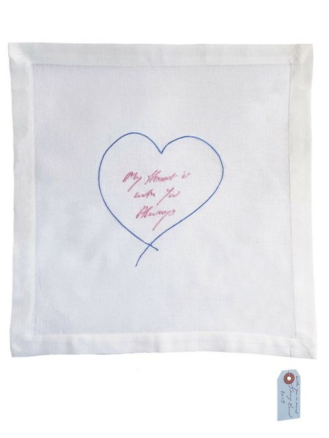 Tracey Emin, ‘My Heart Is With You Always - Embroidered Napkin’, 2015, Mixed Media, Embroidered cotton napkin with hand signed, dated swing tag, Lougher Contemporary