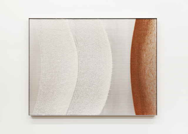 Mimi Jung, ‘081517 White and Rust Ellipses’, 2020, Textile Arts, Mohair, cotton, aluminum sheet and aluminum frame, Carvalho Park