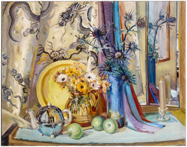 Mary Ballantine, ‘Summer flowers and apples’, 1944, Painting, Oil on canvas, unframed, Chiswick Auctions