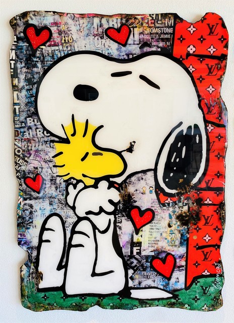 Adriano Cuencas, ‘Snoopy LOVE Forever’, 2020, Painting, Collage & Mixed Media on cardboard, Samhart Gallery