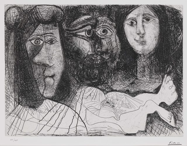 Pablo Picasso, ‘La Chute d'lcare (Autoportrait, avec deux femmes) (B. 2016)’, 1972, Print, Etching and drypoint on vellum paper, Invertirenarte.es