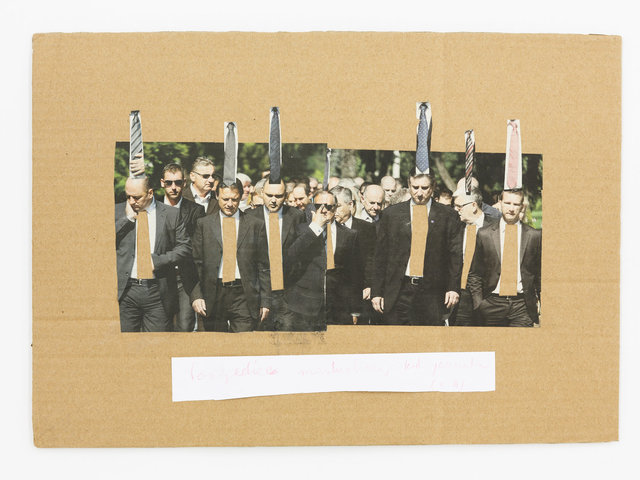 Mladen Stilinovic, ‘The consequence of masturbation with Jesuits (A.A.)’, 2014, Drawing, Collage or other Work on Paper, Printed paper, coloured pencil on cardboard, Galerie Martin Janda