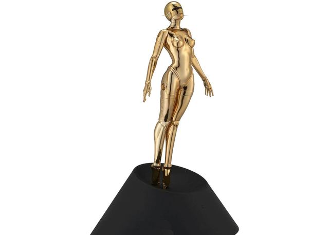 Hajime Sorayama, ‘Sexy Robot Floating 1/4 Scale Gold’, 2020, Sculpture, PVC, gold plated, ABS resin, alloy + LED light, Rite Gallery