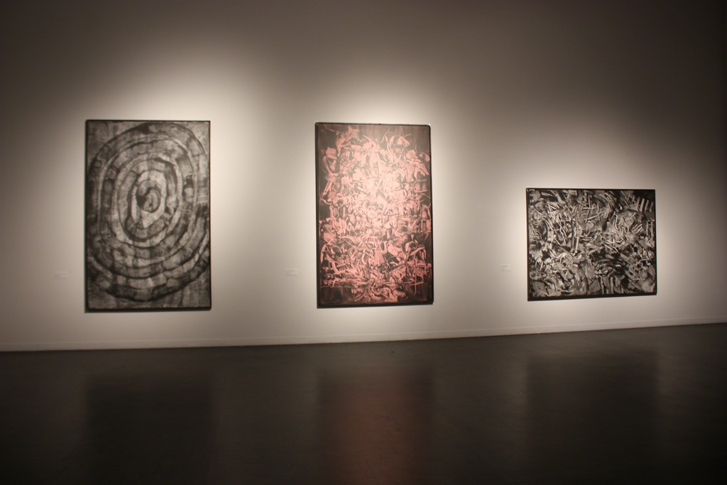 Fragment of the exhibition with large scale graphite paintings. Photography by Povilas Ramanauskas. Fragment of the exhibition with large scale graphite paintings. Photography by Povilas Ramanauskas.