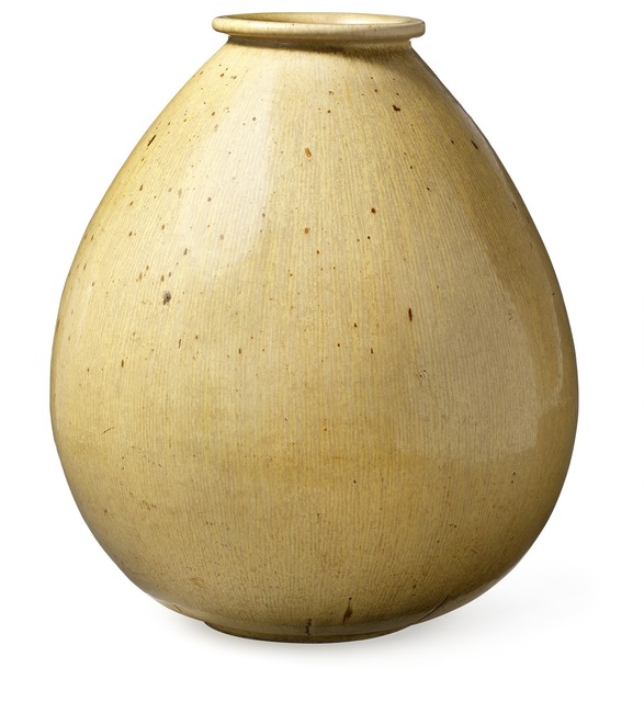 Saxbo Stoneware Floor Vase With Vertical Incised Relief Decor