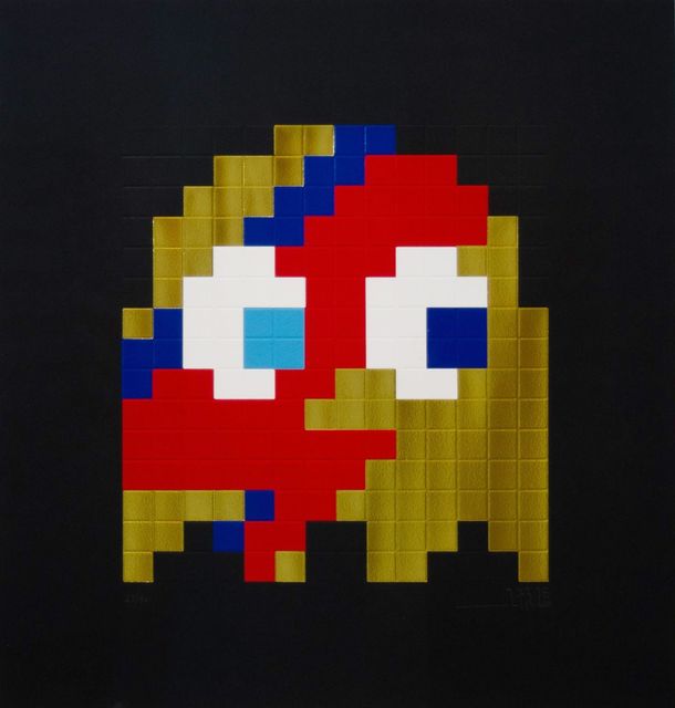 Invader, ‘Aladdin Sane (Gold)’, 2014, Print, Embossed screenprint in colors and foil block on somerset black 400 gsm paper, Taglialatella Galleries