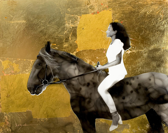 Steven Spazuk, ‘Dialogue With the Silent Horse’, 2019, Mixed Media, Soot and gold leaf on panel, Adelson Galleries