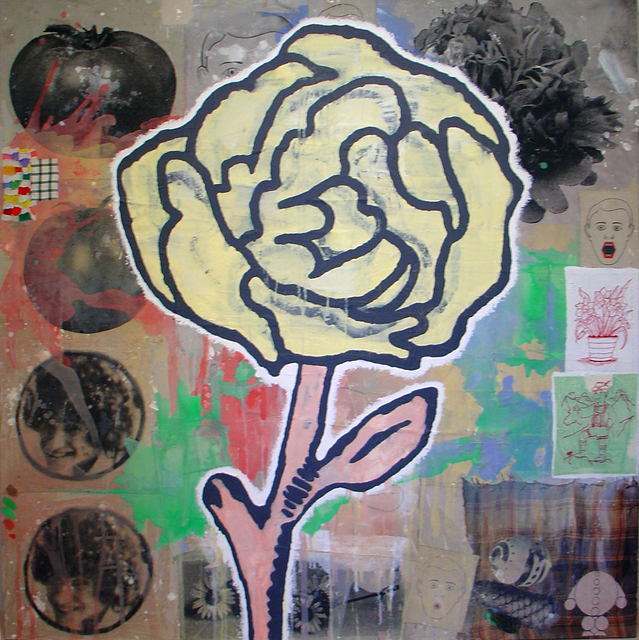 Donald Baechler, ‘Yellow Flower’, 2005, Painting, Acrylic and fabric collage on canvas, McClain Gallery
