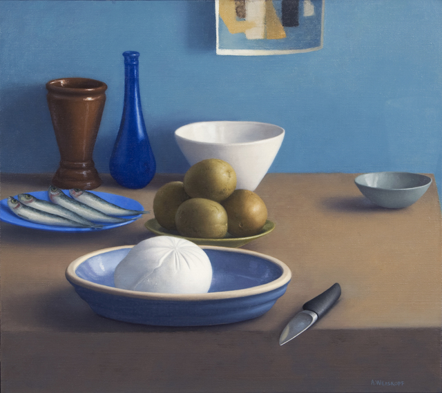 Amy Weiskopf, ‘Still Life with Mozzarella, Sardines and Knife’, 2012, Clark Gallery