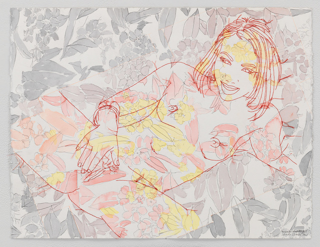 Ghada Amer & Reza Farkhondeh, ‘Miss Indulgent’, 2017, Drawing, Collage or other Work on Paper, Watercolour and embroidery on paper, Goodman Gallery