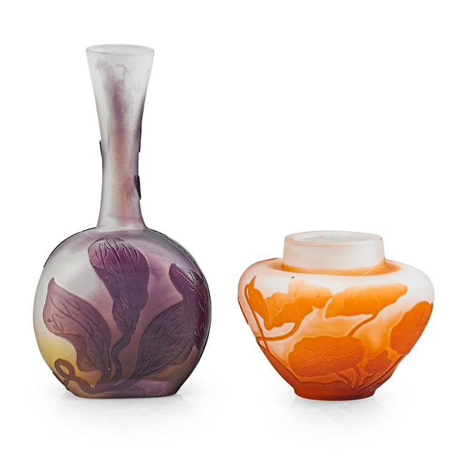 Galle, ‘Two Cabinet Vases With Flowers, France’, Early 20th C., Design/Decorative Art, Acid-Etched Cameo Glass, Rago/Wright