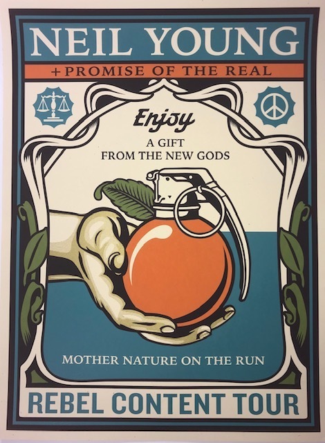 Shepard Fairey, ‘Neil Young Rebel Content’, 2015, Print, Screen Print On Thick Speckle Tone Paper With Gold Metallic Inks., New Union Gallery