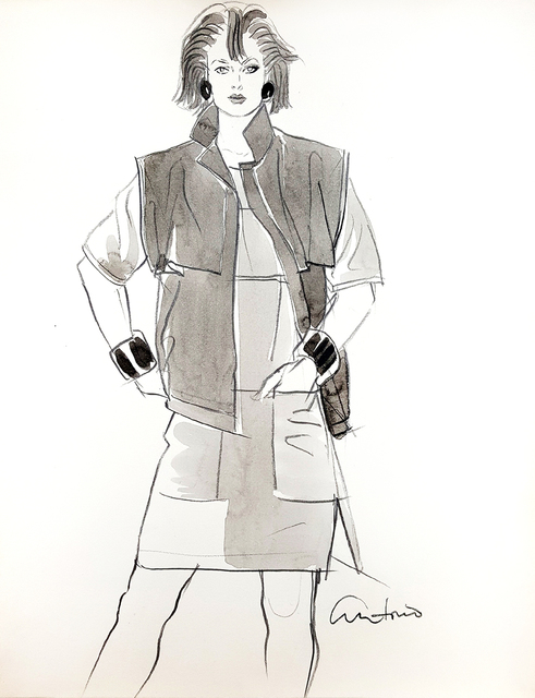 Antonio Lopez, ‘Fashion Illustration, Stylish 80's Woman ’, 1980, Drawing, Collage or other Work on Paper, Watercolor, pencil, Robert Funk Fine Art
