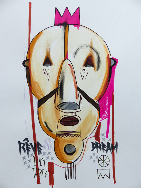 TAREK, ‘Rêve Dream’, 2019, Drawing, Collage or other Work on Paper, Tea, watercolor, color ink and posca on paper, Galerie Carole Kvasnevski