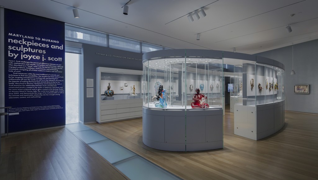 Installation photo of 'Maryland to Murano: Neckpieces and Sculptures by Joyce J. Scott' at the Museum of Arts and Design. 2014.
Photo by Butcher Walsh
Installation photo of 'Maryland to Murano: Neckpieces and Sculptures by Joyce J. Scott' at the Museum of Arts and Design. 2014.
Photo by Butcher Walsh