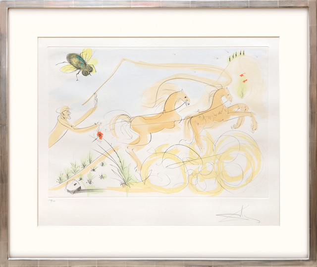 Salvador Dalí, ‘Le Coche et le Mouche. (The Coach and the Fly.)’, 1974, Print, Drypoint etching on Arches paper with hand colouring by pochoir, Peter Harrington Gallery