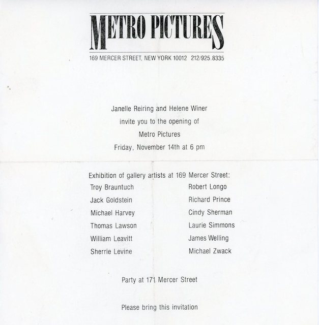 Sherrie Levine, ‘Metro Pictures, Inaugural Exhibition, Paper Invitation’, 1980, James Fuentes