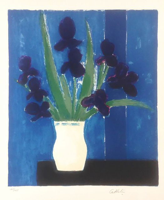 Bernard Cathelin, ‘Iris sur fond bleu’, 1988, Print, Lithograph, Hans den Hollander Prints
