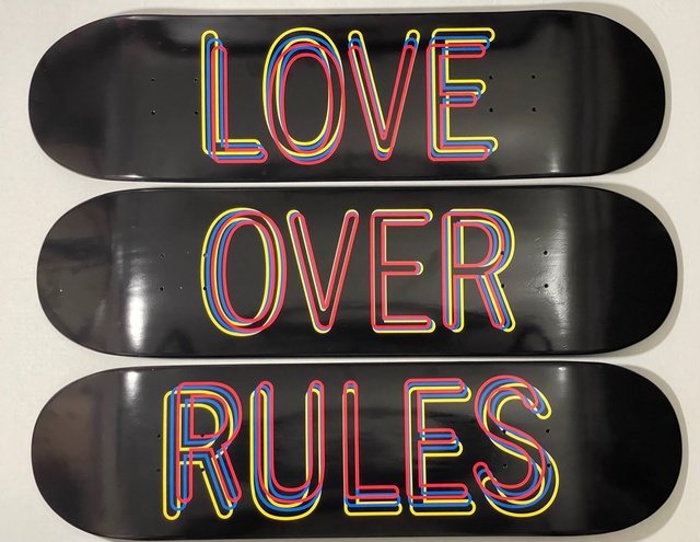 Hank Willis Thomas, ‘Hank Willis Thomas Love Over Rules Silk Screen Printed Skateboards Set of Three ’, 2020, Print, Silkscreen On Wood Skate Decks., New Union Gallery