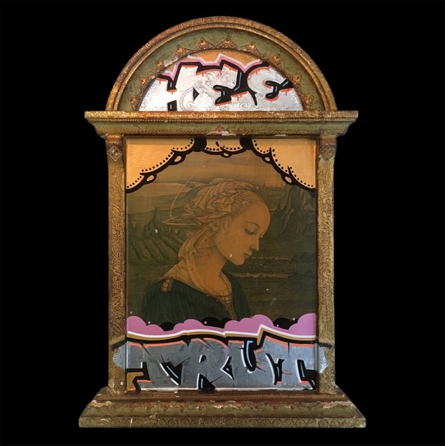 HoodKitsch, ‘Hee Trut’, 2021, Painting, Marker on reclaimed kitsch artwork, Kalkman Gallery