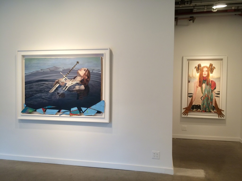 (left) "Siren and Sword" and "She Who Sends Up Gifts" (right), Siren & Sword", Oil & mixed media on found paintings over panel
(left) "Siren and Sword" and "She Who Sends Up Gifts" (right), Siren & Sword", Oil & mixed media on found paintings over panel
