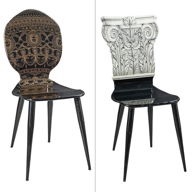 ‘Two Piero Fornasetti Lithographed Wood and Painted Metal Side Chairs’, Design/Decorative Art, Doyle