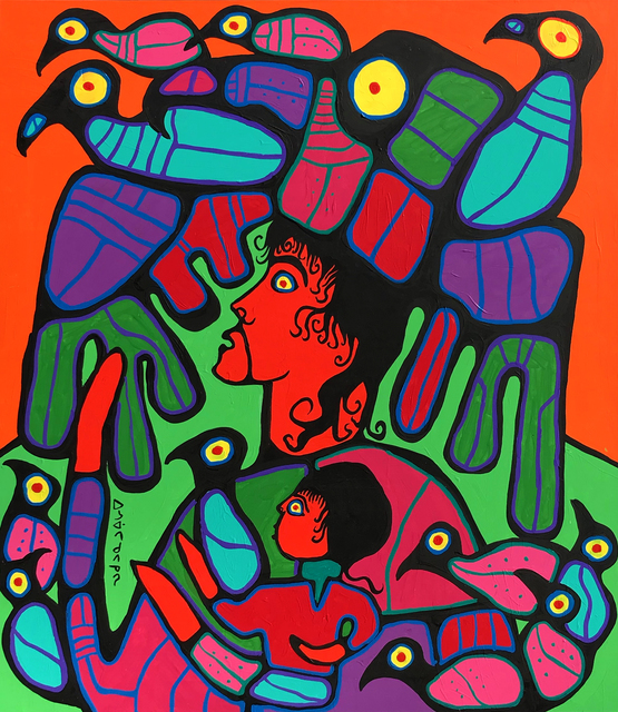 Norval Morrisseau, ‘Transforming With Grandson’, ca. 1990, Painting, Acrylic on canvas, Kinsman Robinson Galleries