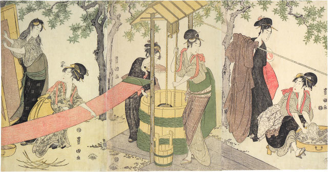 Utagawa Toyokuni I, ‘Women Washing and Stretching Cloth’, ca. 1795, Scholten Japanese Art