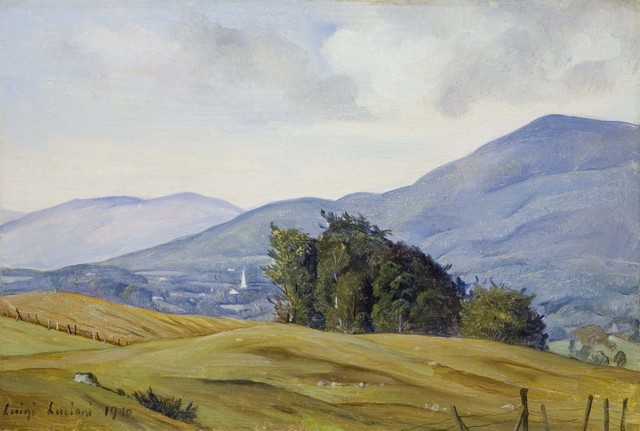 Luigi Lucioni, ‘View of the Valley’, 1940, Painting, Oil on masonite, Gerald Peters Gallery