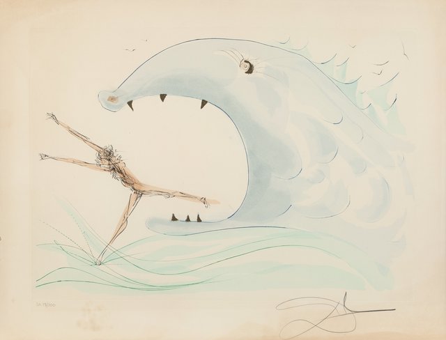 Salvador Dalí, ‘Jonah and the whale, from Our Historical Heritage’, 1975, Print, Engraving with pochoir in colors on Arches paper, Heritage Auctions